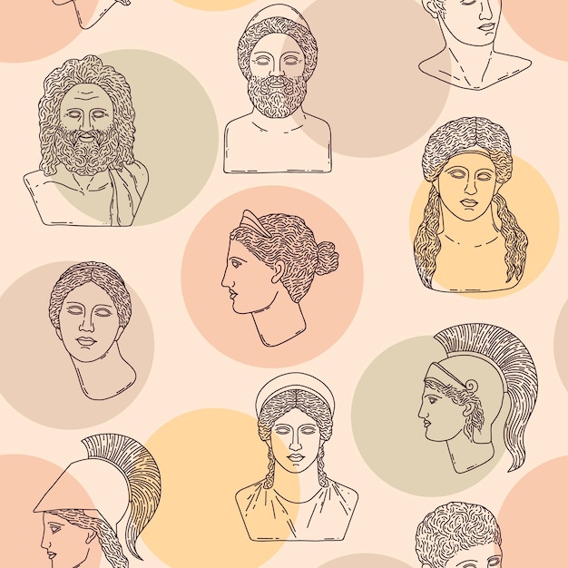 Pattern with greek sculptures