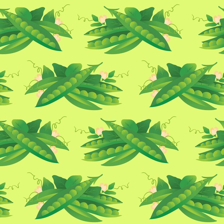 Vector a pattern with green pea pods green background with fresh peas summer garden print