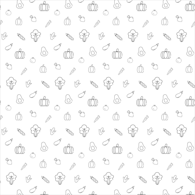 pattern with healthy vegetables in black and white