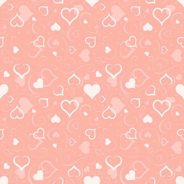 Pattern with Hearts and Spirals in Pastel Pink Colors as Repetitive Illustration