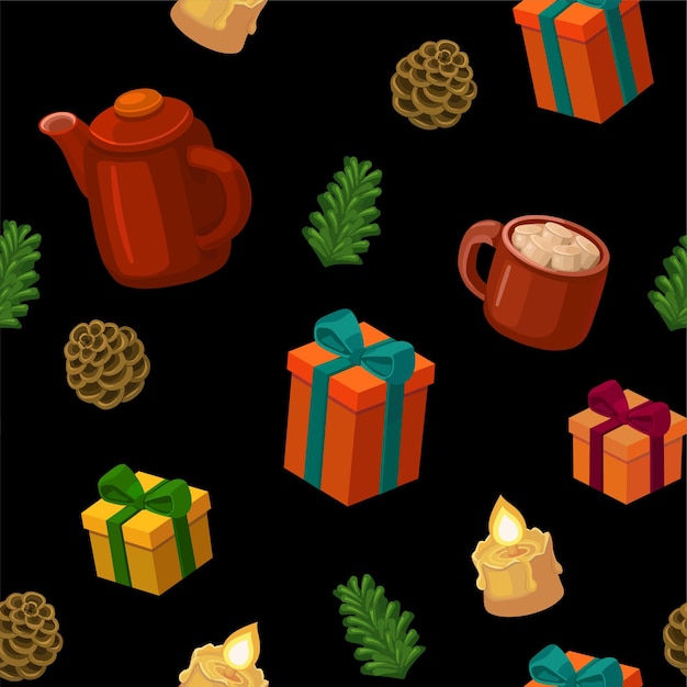 Pattern with holiday items Suitable for gift paper design and other uses Vector seamless texture