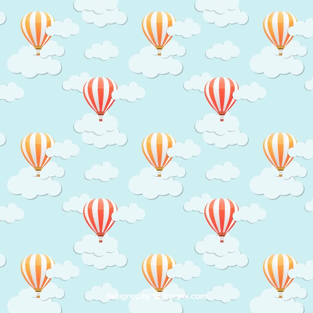 Pattern with hot air balloons on the blue sky