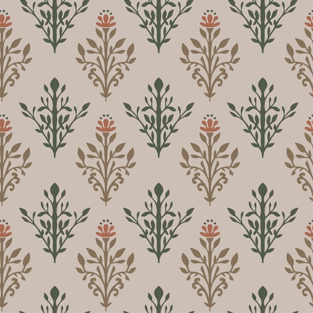 Vector pattern with leaves and flowers in retro style