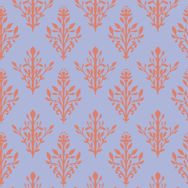 Pattern with leaves and flowers in retro style