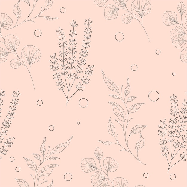 Pattern with line art flowers