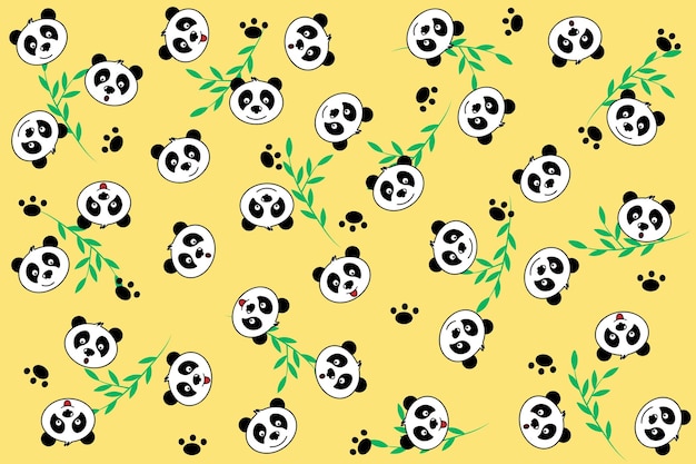 Pattern with a muzzle of a panda on a yellow background