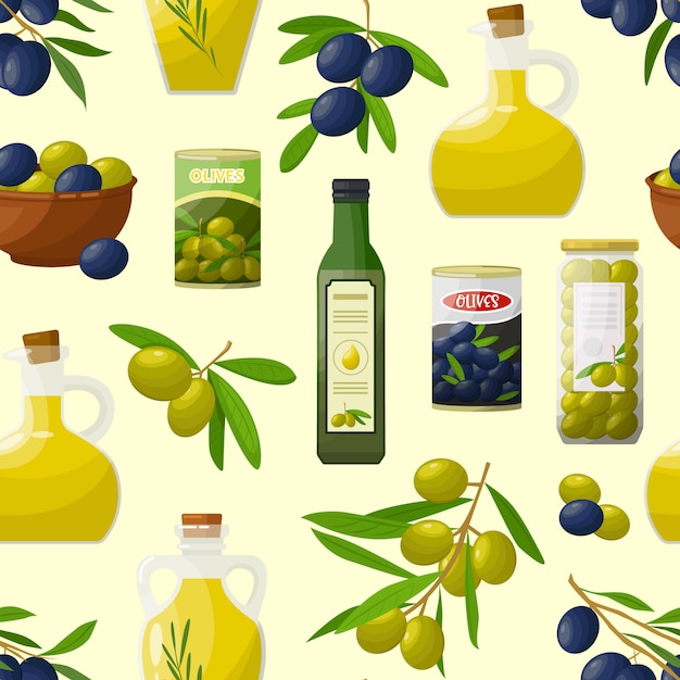 Узор с оливковыми продуктами