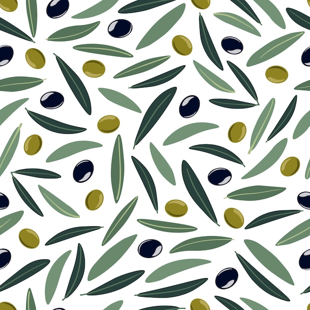 Vettore un motivo con olive e olive su sfondo bianco