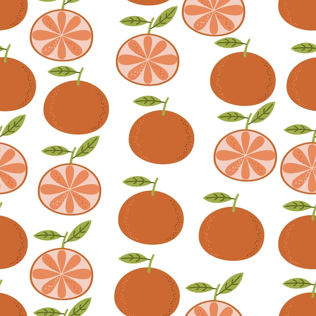 Vector pattern with oranges tangerines or mandarine fruits