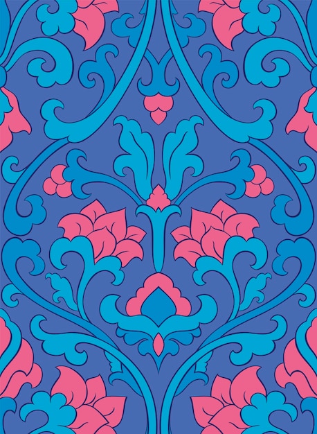 Vector pattern with ornamental flowers blue floral ornament