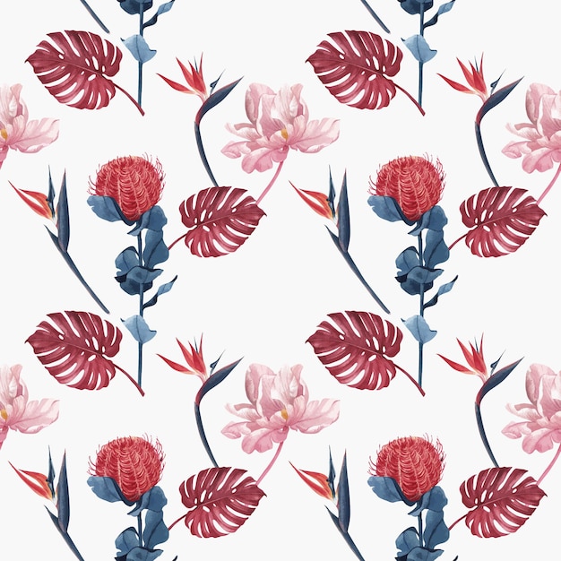 Pattern with pampas floral watercolor 
