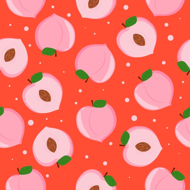 Pattern with peaches on a red background