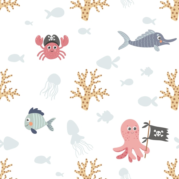 Pattern with pirates and sea design elements