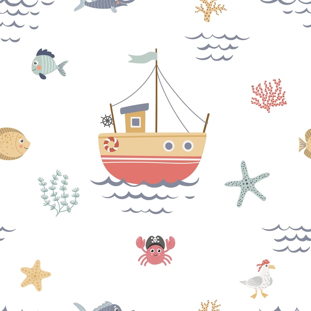 Pattern with pirates and sea design elements