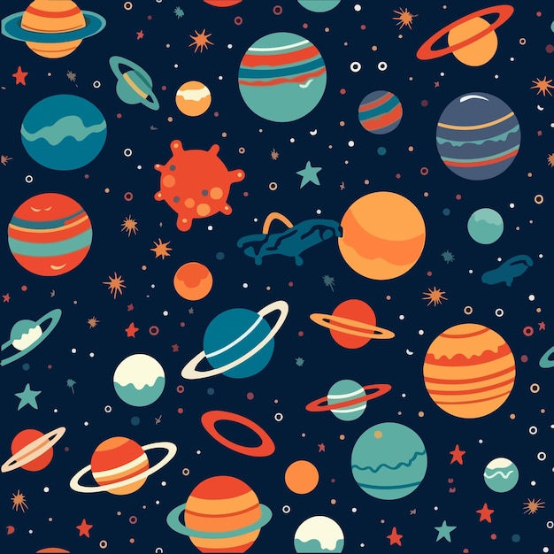 pattern with planets and spaceships