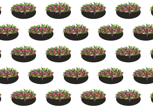 Vector pattern with plates of fresh salad.