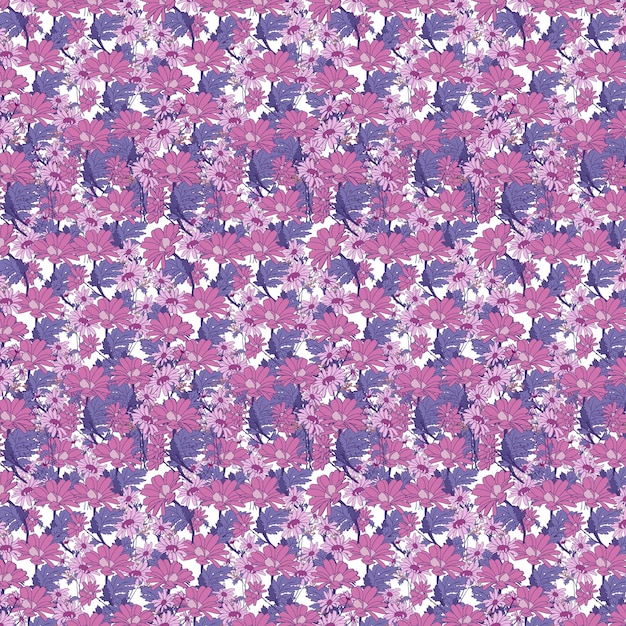 A pattern with purple flowers and the word hello kitty on it.