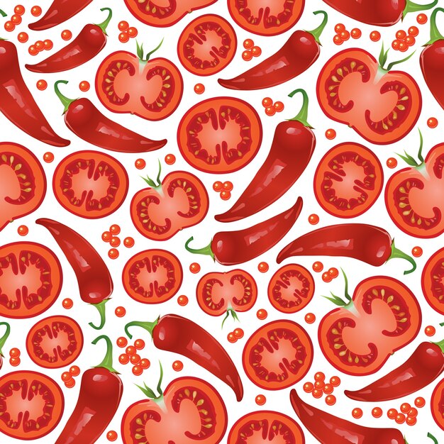赤唐辛子とトマトのパターン。
