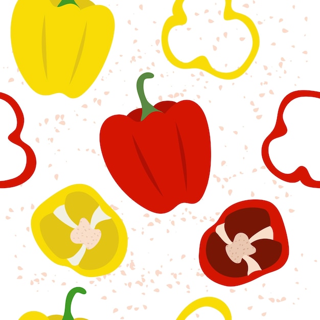 Pattern with red and yellow peppers with slices seamless vector pattern with vegetables