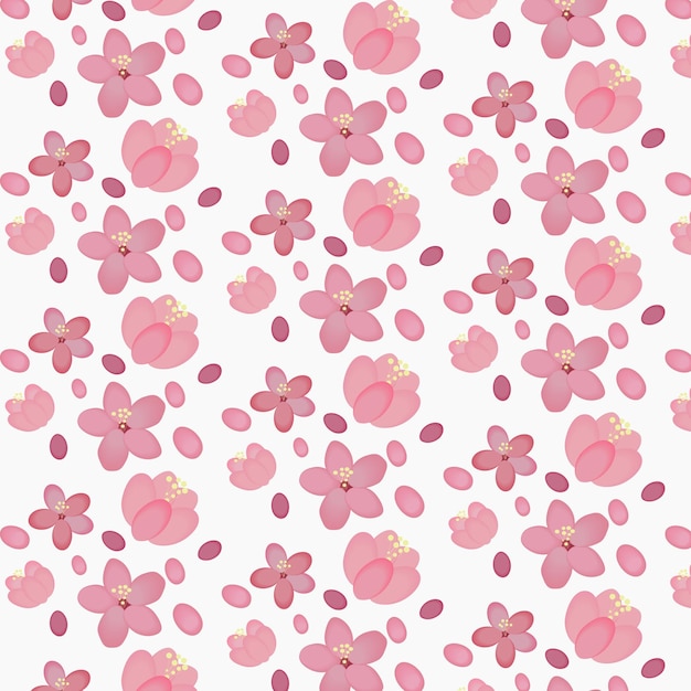 Pattern with sakura flowers and petals Vector