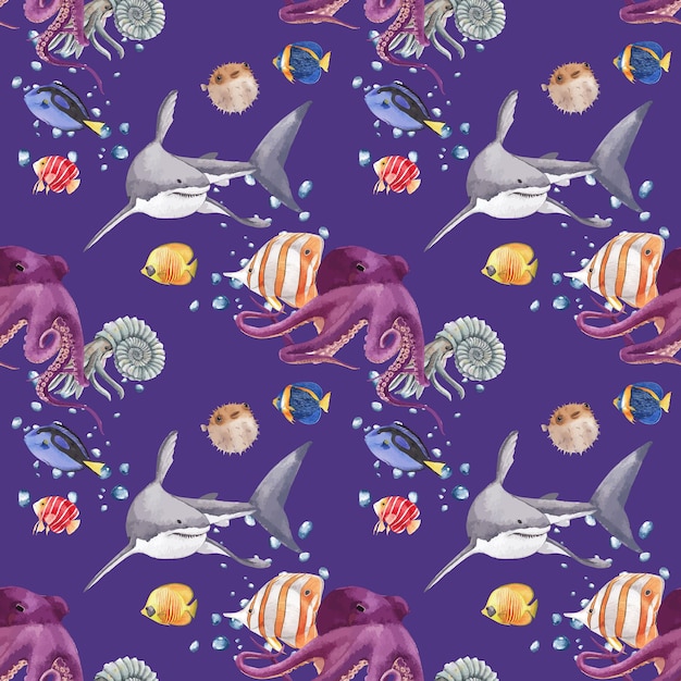 Pattern with sea life concept design watercolor   illustration