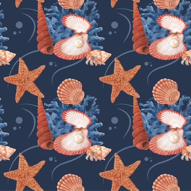 Pattern with sea life concept design watercolor   illustration