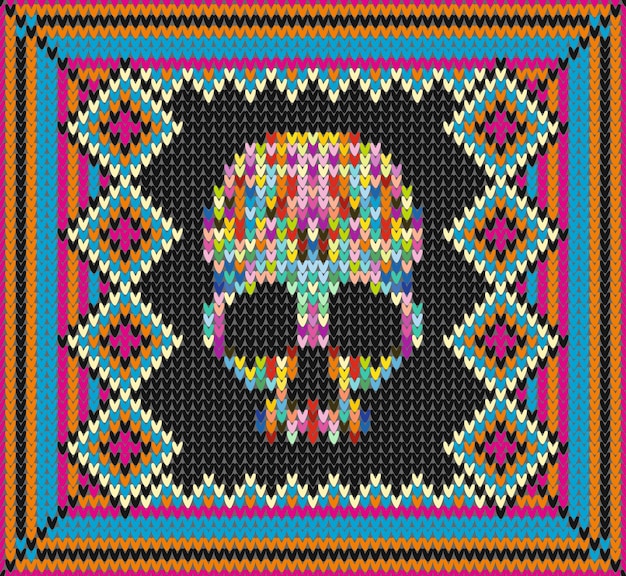 Pattern with skull and ethnic mexican elements and traditional Latin American ornaments