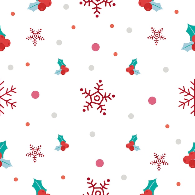 Pattern with snowflakes Christmas berries Vector graphics in cartoon style