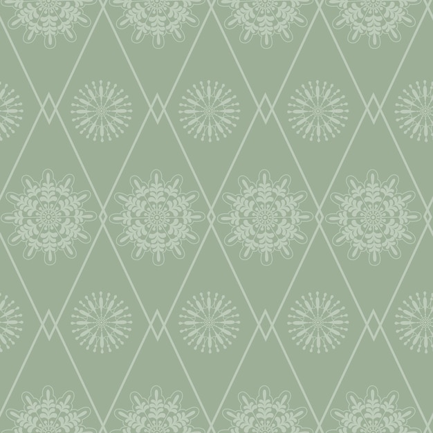 Vector a pattern with snowflakes seamless pattern with snowflakes and geometric shapes on a green