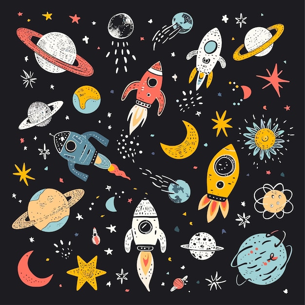 Pattern with space rocket