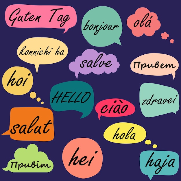 Vector pattern with speech bubbles with the word hello in different languages