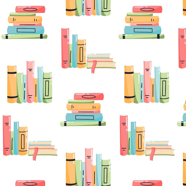 Modello con pile di libri in stile cartone animato modello senza cuciture con libri illustrazione vettoriale