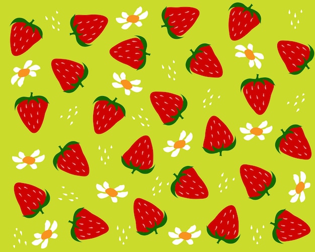 Pattern with strawberries and inflorescence