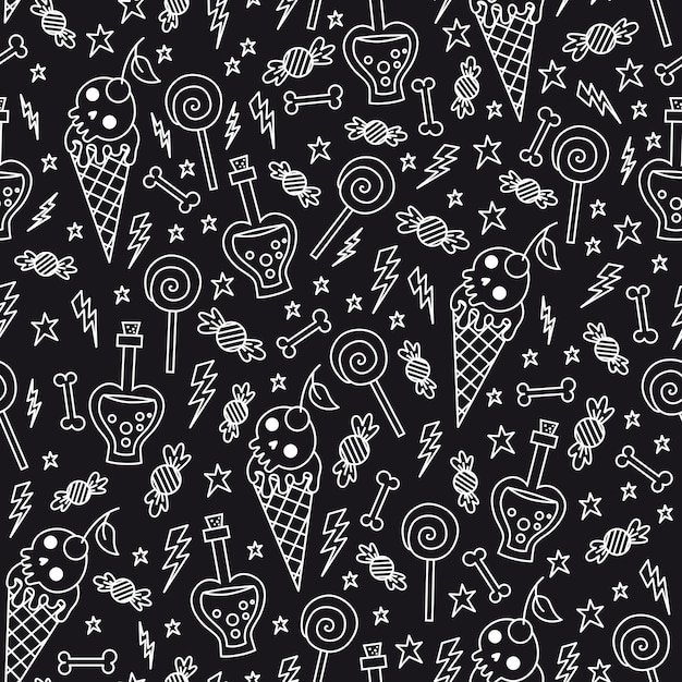 Pattern with sweets in doodle style