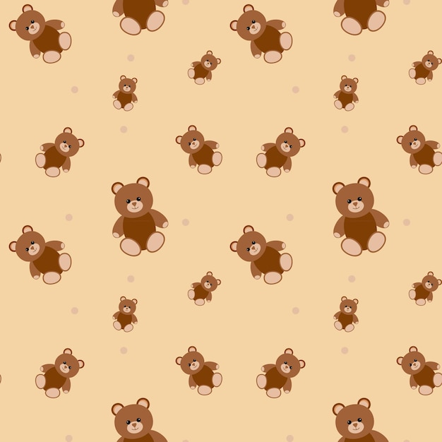 Vector pattern with vector teddy bear in beige color holiday concept seamless pattern colorful background card vector drawing set of retro vector illustrations cartoon style