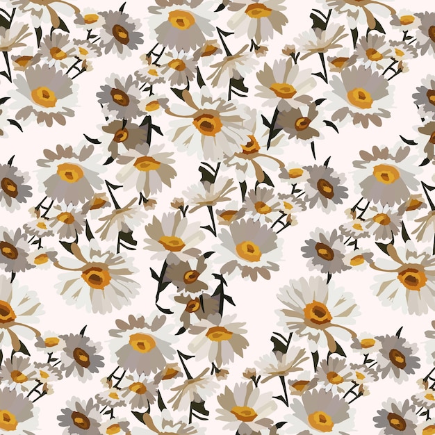 Vector pattern with watercolor daisies