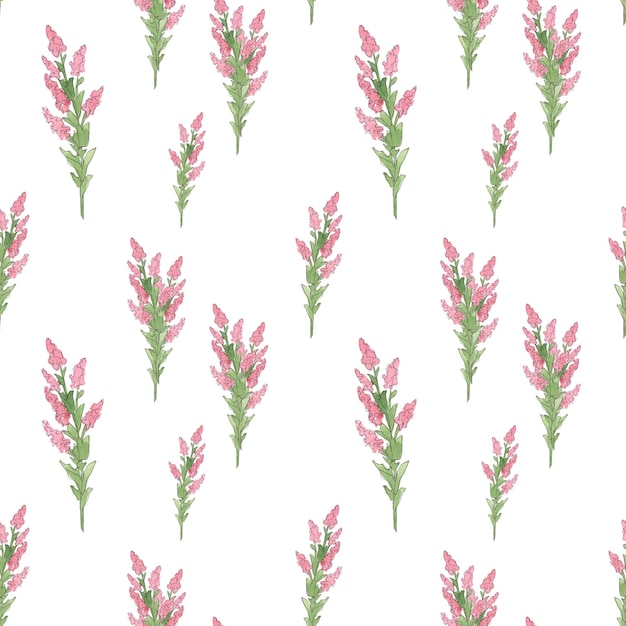 Pattern with watercolor flowers on white background