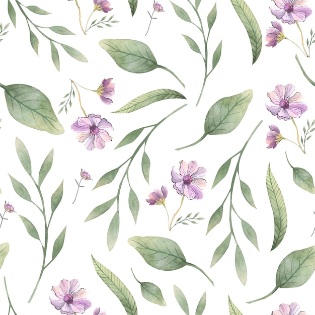 Vector pattern with watercolor flowers
