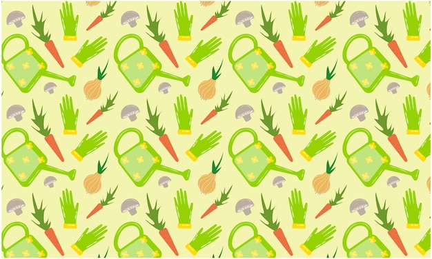 A pattern with a watering can and a carrot.
