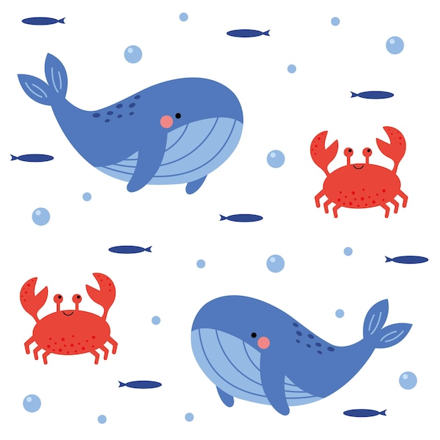 A pattern with a whale and a crab.