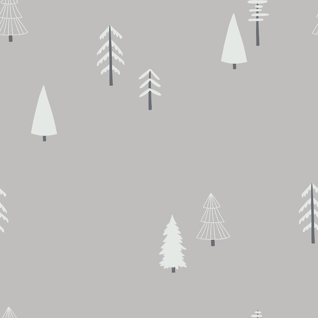 Pattern with white christmas trees handdrawn trees design for fabric wrapping paper background