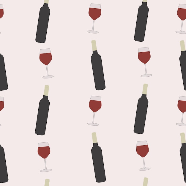 Vector pattern with wine glasses and bottle wine concept weekends and chill concept