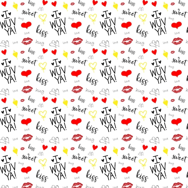 Vector a pattern with the words kiss wy wy wyz on a white background