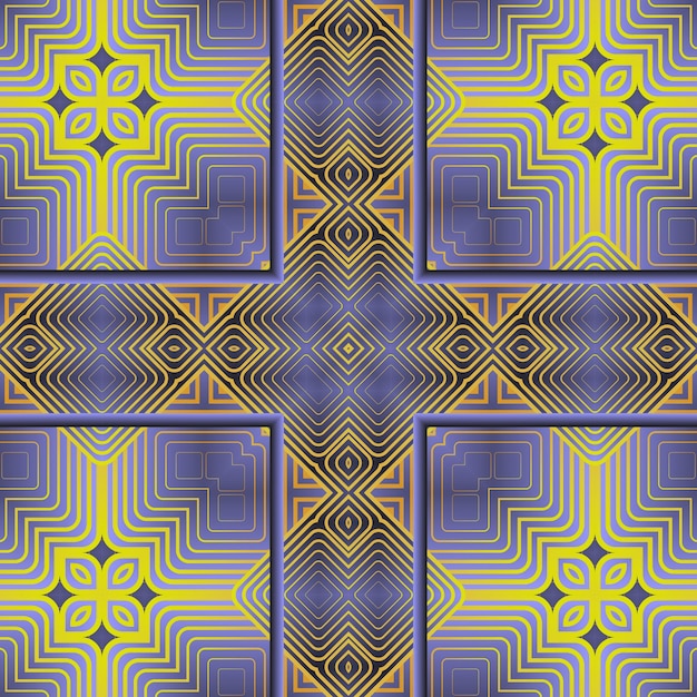 Vector a pattern with a yellow and blue pattern with a zigzag design.