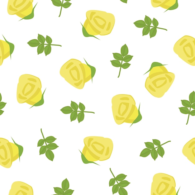 Pattern with yellow rose buds and leaves