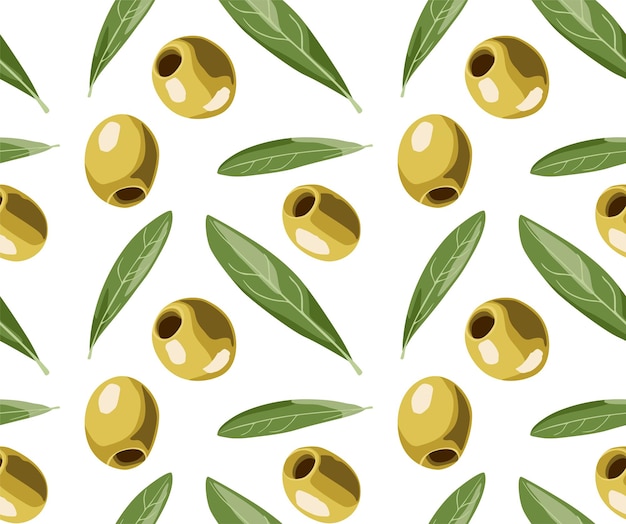 Vector pattern of yellow olives with leaves