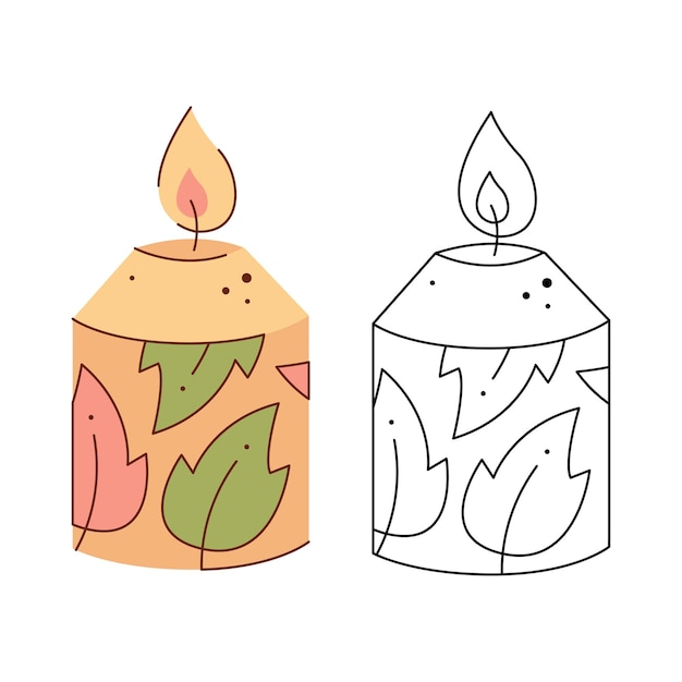 Patterned candle Black and white and color clipart vector illustration