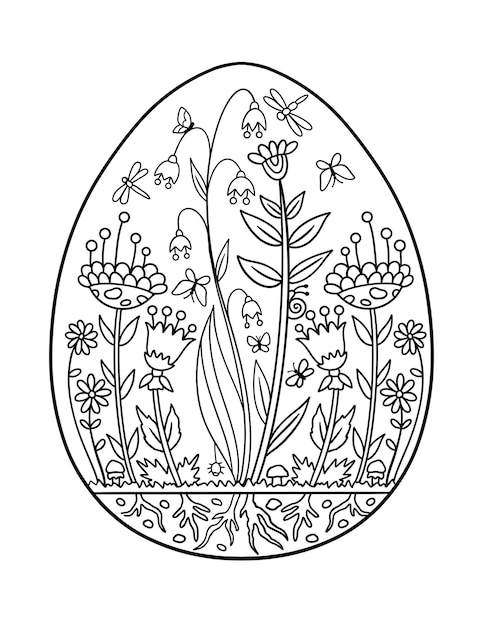 Вектор Раскраска пасхальное яйцо с рисунком