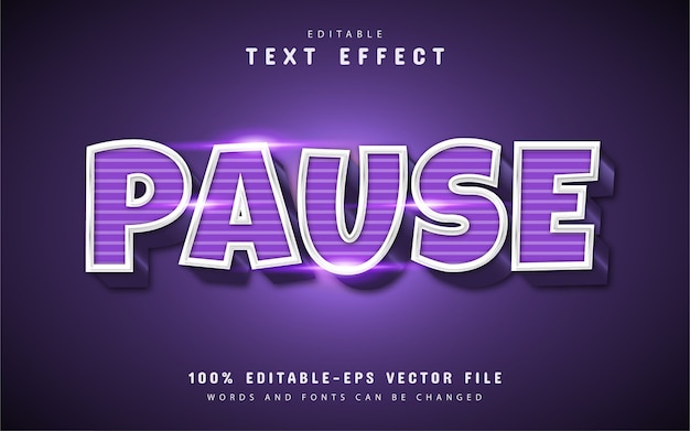 Vector pause text effect with line pattern