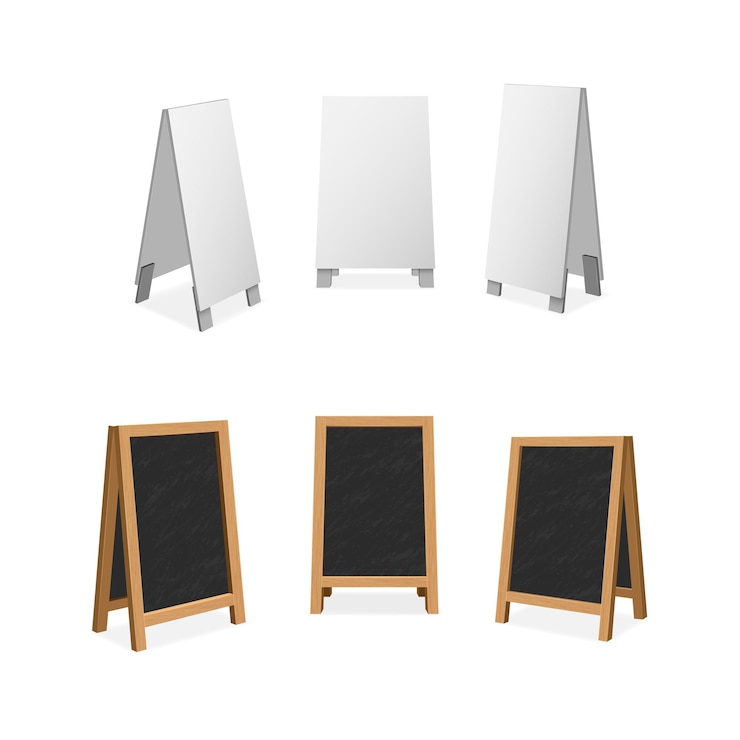 Vector pavement sign street chalkboard and white board cafe menu advertisement outdoor stand